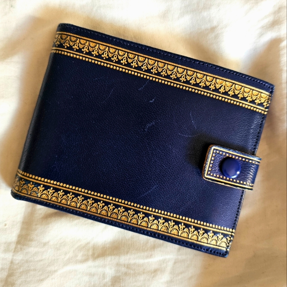 Blue, tan, and gold italian leather wallet from the 60s/70s
